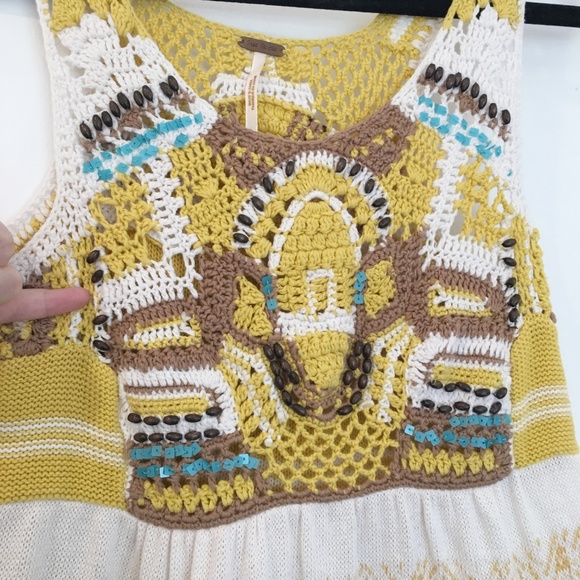 [FREE PEOPLE] Crochet Knit Beaded Lace Tank Top XS - Picture 2 of 5